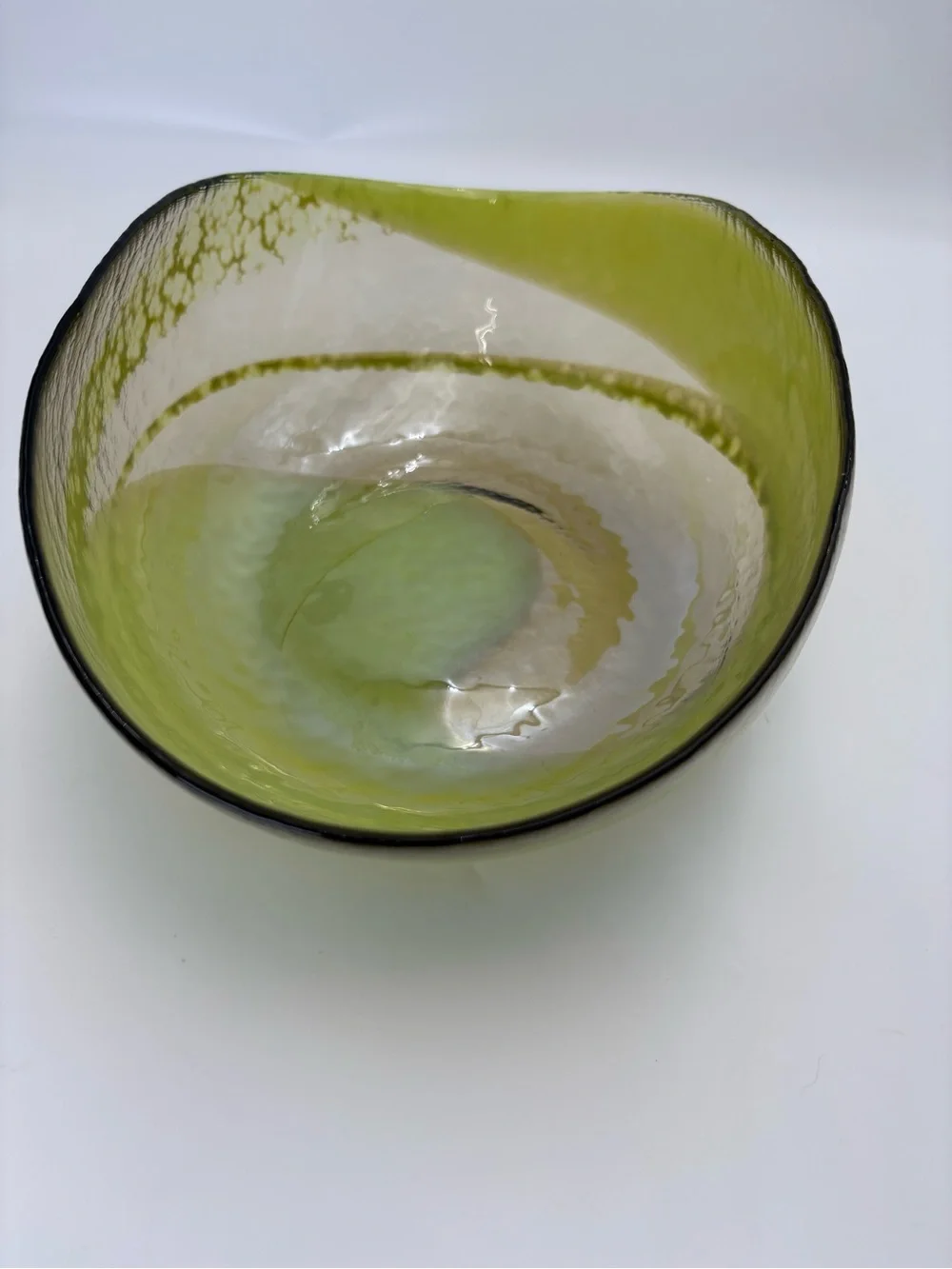 Crate & Barrel Agave Large Centerpiece Bowl Green Murano Glass Made In Italy